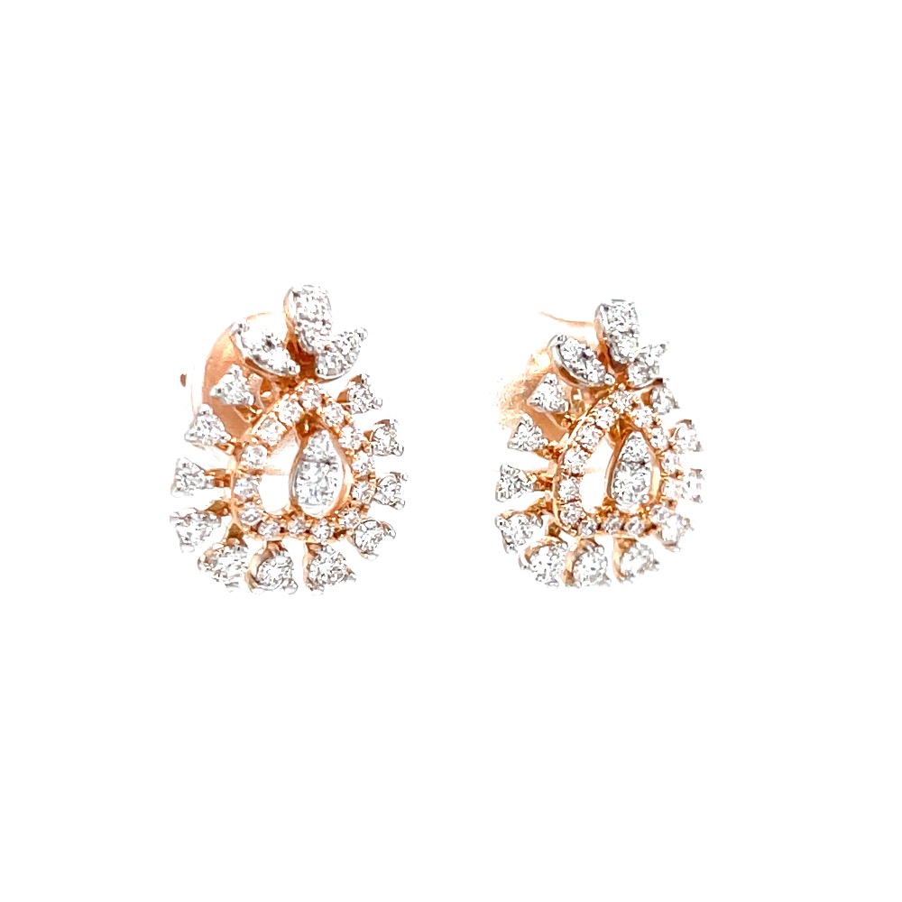 Heart with three prong setting in rose gold diamond stud - Image 2