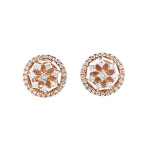 Star shaped diamond stud with a round bracket with princess cut