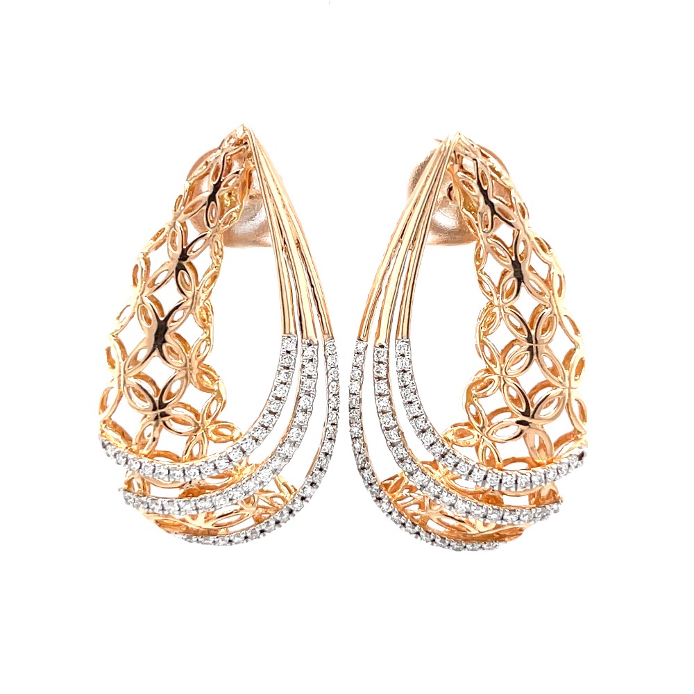 Floral gold cutout with three lines drop earrings 0top174