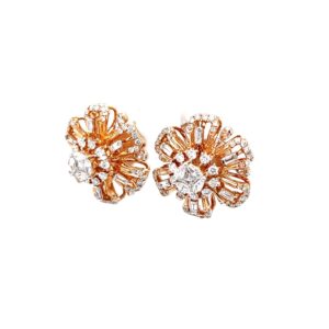 Floral tops with pressure set & baguettes in hallmarked rose gold