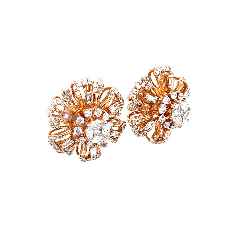 Floral tops with pressure set & baguettes in hallmarked rose gold - Image 2