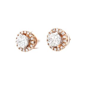 Solitaire studs with halo diamond border in pressure set 0top98