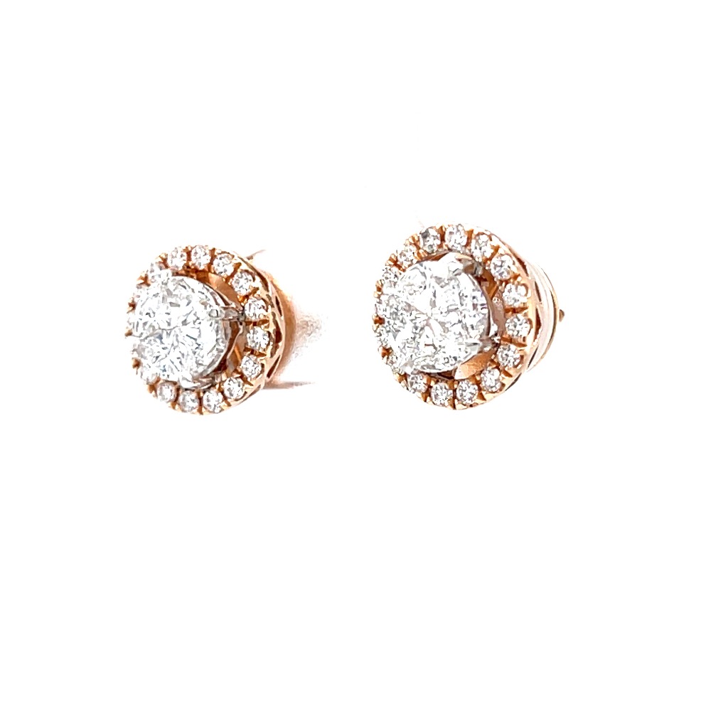 Solitaire studs with halo diamond border in pressure set 0top98 - Image 3