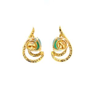 Green stone drop shape diamond earring in 14k yellow gold 9top93