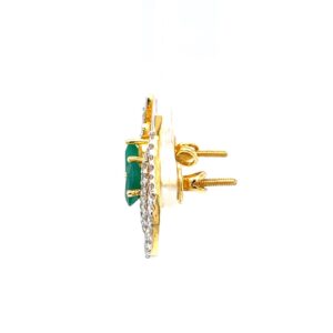 Green stone drop shape diamond earring in 14k yellow gold 9top93