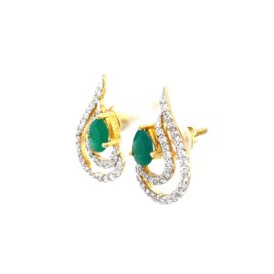 Green stone drop shape diamond earring in 14k yellow gold 9top93