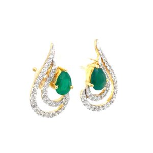 Green stone drop shape diamond earring in 14k yellow gold 9top93
