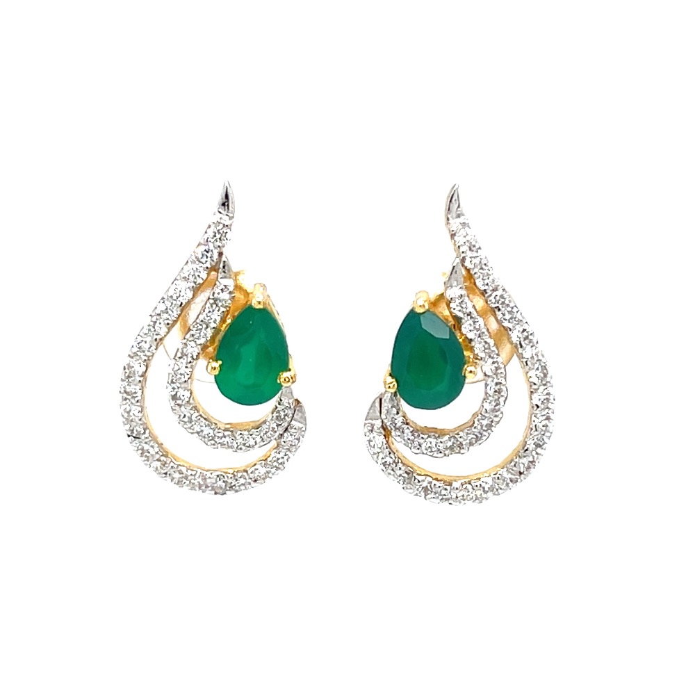 Green stone drop shape diamond earring in 14k yellow gold 9top93