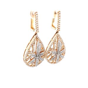 Six petal flower & drop diamond pendant in 18k rose gold 9top61