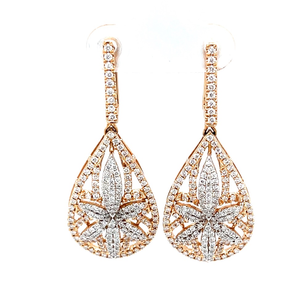 Six petal flower & drop diamond pendant in 18k rose gold 9top61