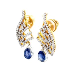 Blue stone diamond earrings in 14k yellow gold 9top94