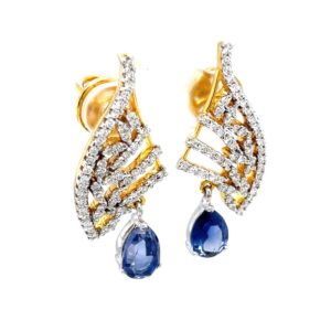 Blue stone diamond earrings in 14k yellow gold 9top94