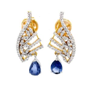 Blue stone diamond earrings in 14k yellow gold 9top94
