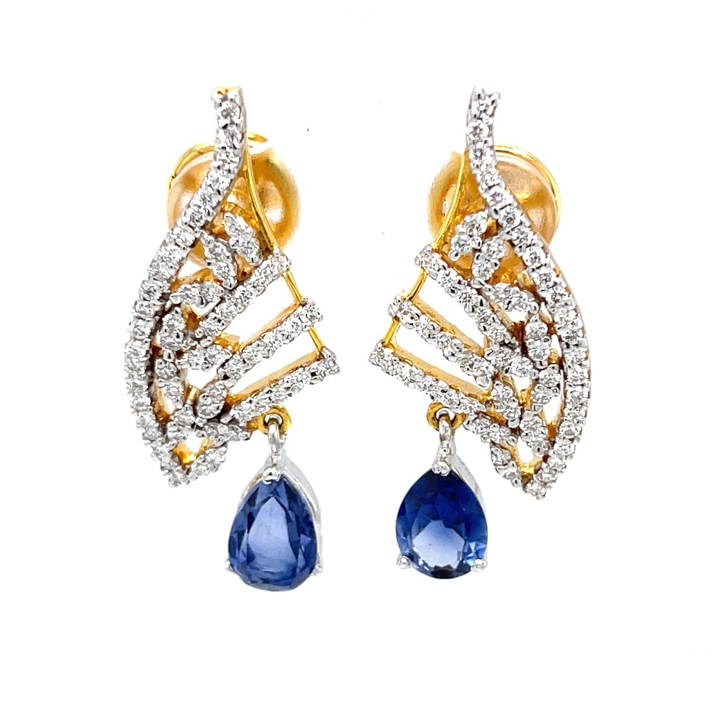 Blue stone diamond earrings in 14k yellow gold 9top94