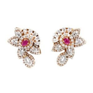 Incroyable diamond earring with red colour stone in rose gold 8shp36