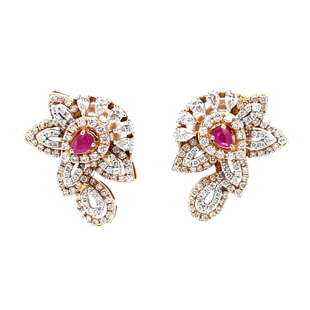 Incroyable diamond earring with red colour stone in rose gold 8shp36