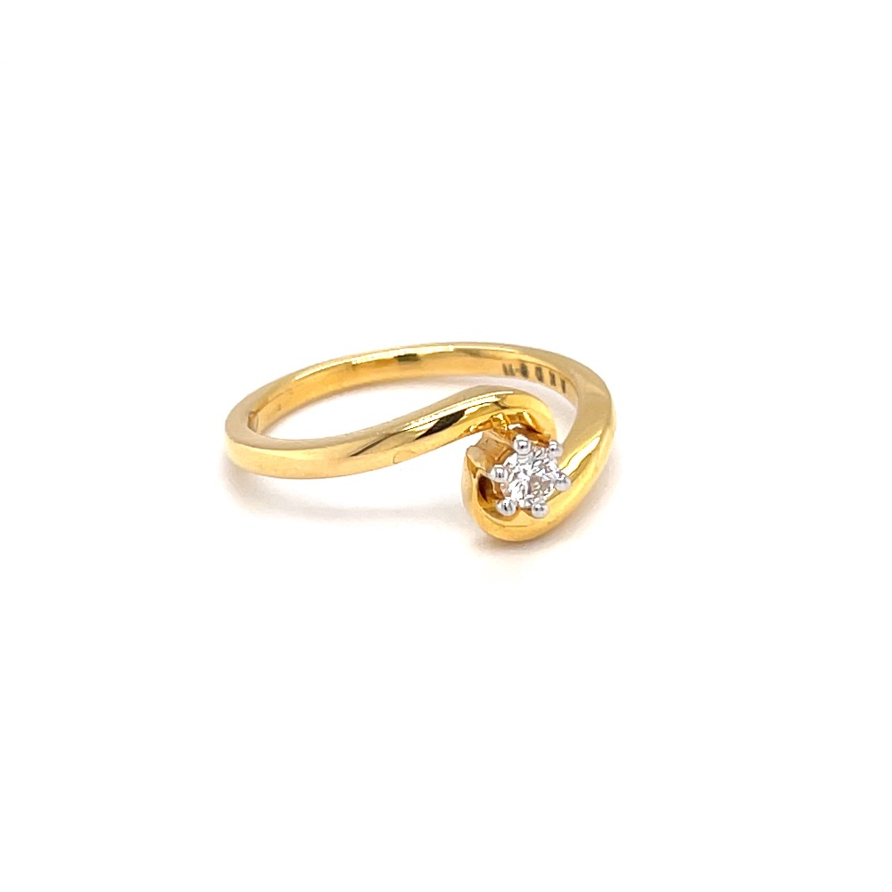 Single diamond engagement ring with cross band in yellow gold - Image 2