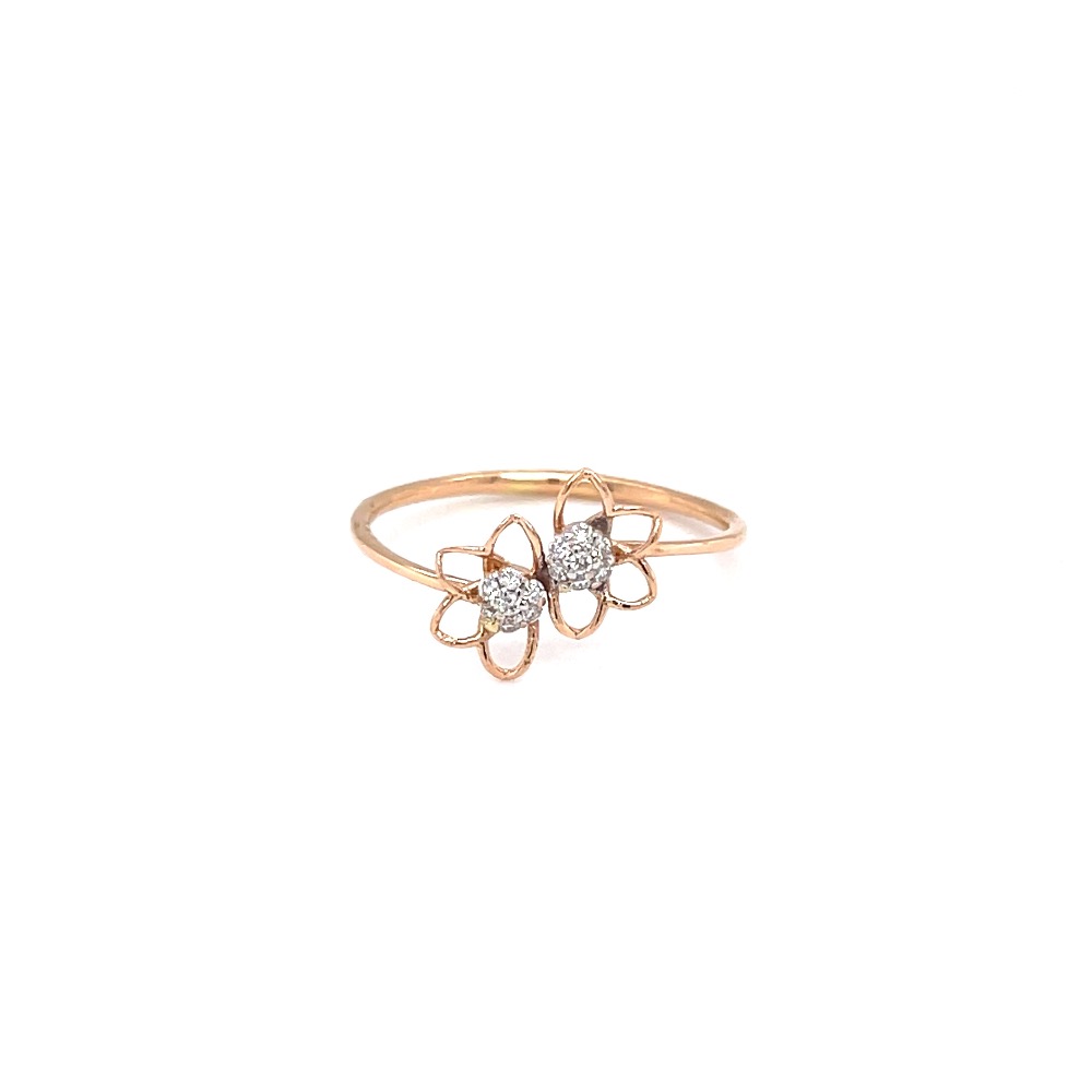 Delicate dual flower with golden petals diamond ring
