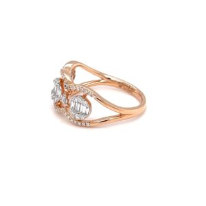 Tri pressure set diamond ring in 18 karat hallmark rose gold