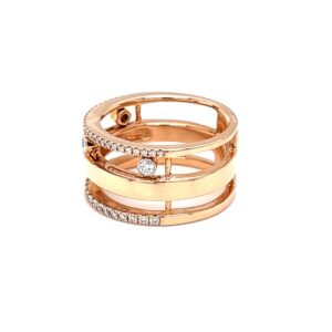 Three line band diamond ring with moving diamonds
