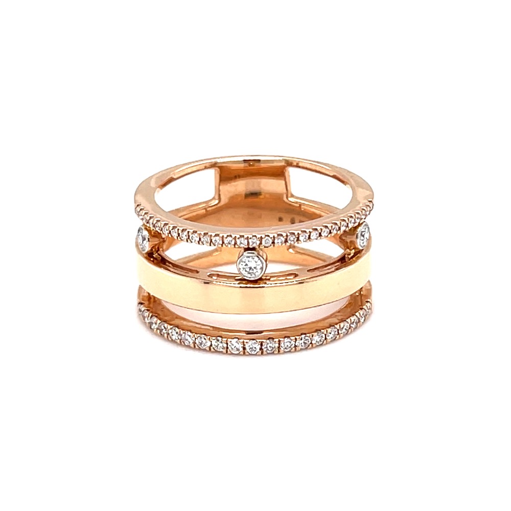 Three line band diamond ring with moving diamonds