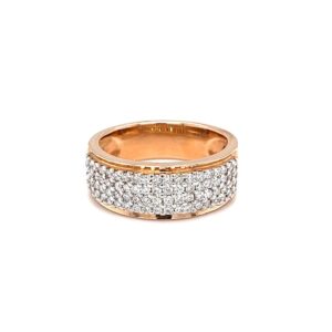 Four line diamond band ring in pave setting with rose gold