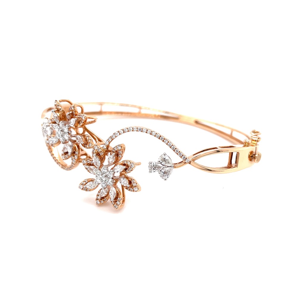 Pulchra Two Flower Bracelet in Rose Gold With Delicate Stems - Image 3