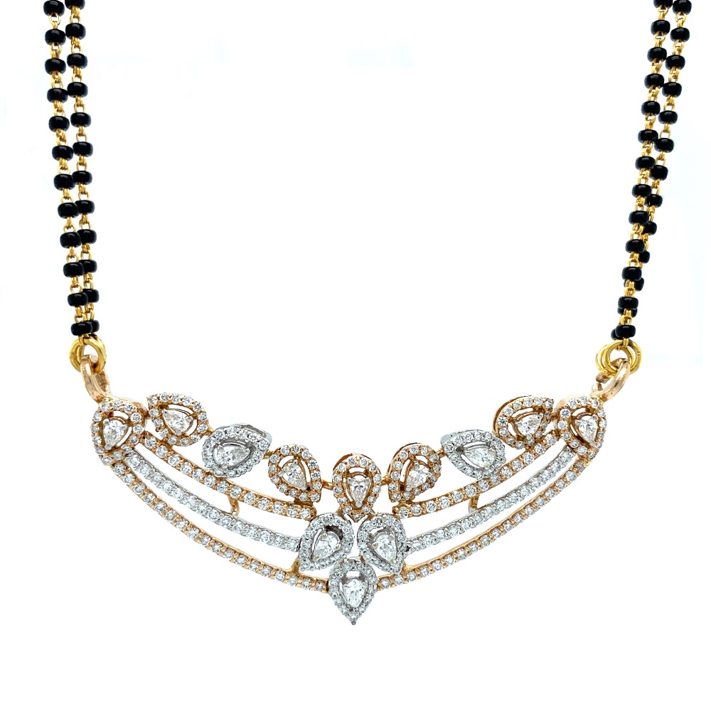 Three Lines with Tear Drop shapes in Round & Pear Diamond in 18k Rose Gold - 7.560 grams - VVS EF - 1.68 carats - 8SHP33