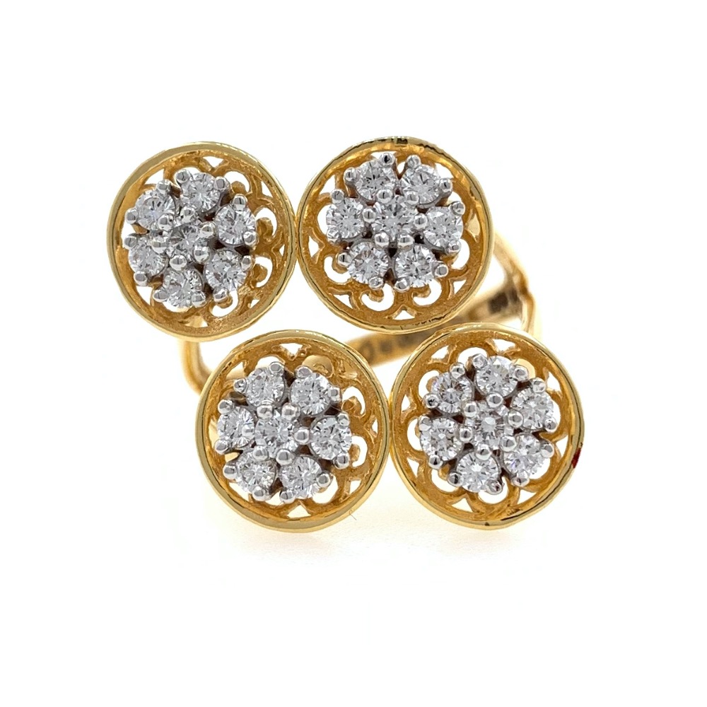 Quad Flower diamond Cocktail Ring in 18k Yellow Gold - 6.500 grams - VVS EF 0.87 carats - 0LR59