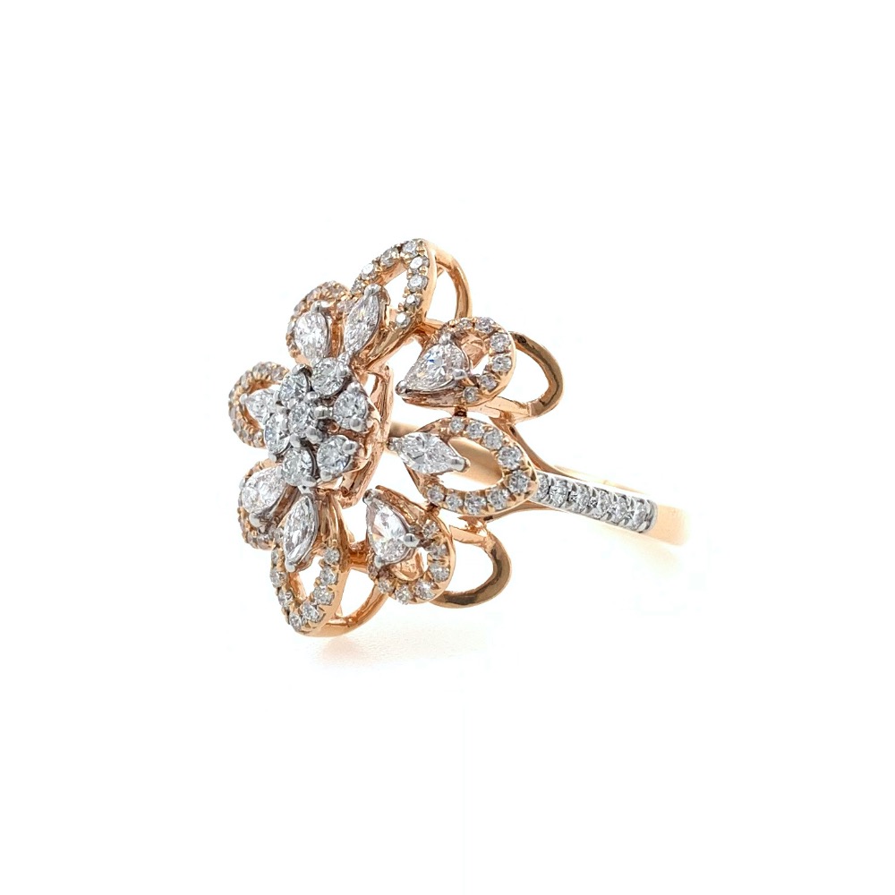 Delicately Designed Flower Ring with Fancy Shaped Design for Party Wear in 18k Rose Gold - 0.83 carats - 6.100 grams - 0LR28 - Image 4