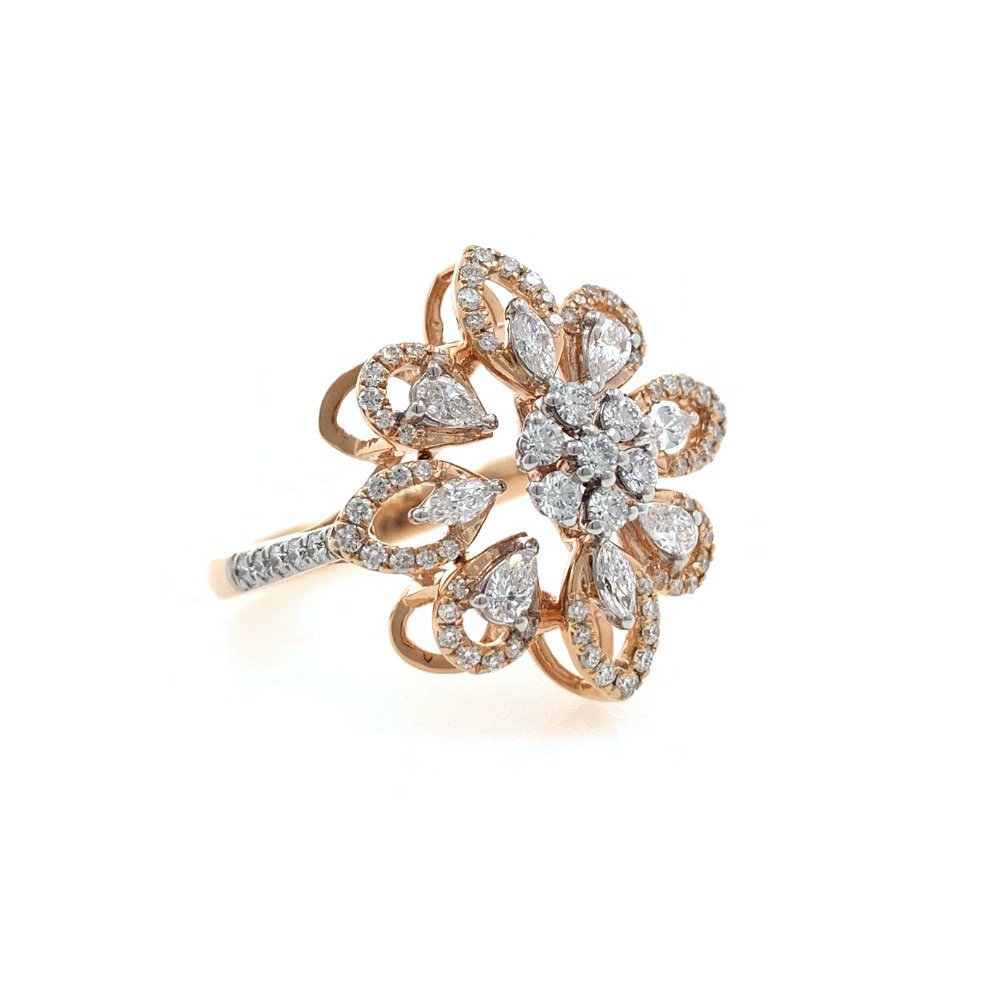 Delicately Designed Flower Ring with Fancy Shaped Design for Party Wear in 18k Rose Gold - 0.83 carats - 6.100 grams - 0LR28 - Image 3