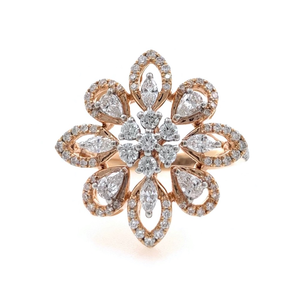 Delicately Designed Flower Ring with Fancy Shaped Design for Party Wear in 18k Rose Gold - 0.83 carats - 6.100 grams - 0LR28 - Image 2