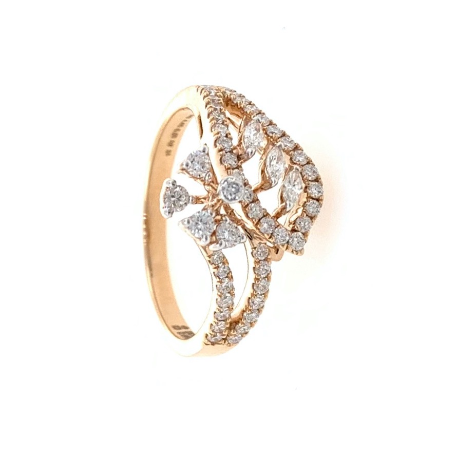 Divan Flower & Leaf Pattern Diamond Ladies Ring in 18k Rose Gold 0LR23