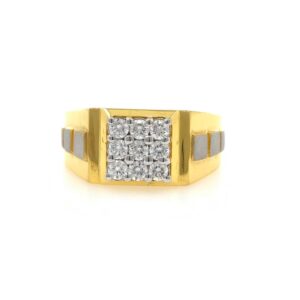 9 diamond with 3 squares gents ring in 18k yellow gold 0gr2