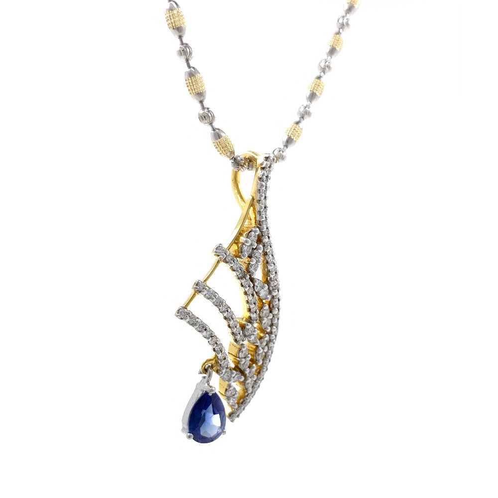 Blue Stone Diamond Pendant in 14k Yellow Gold 9SHP25 - Image 4