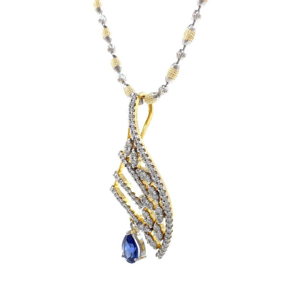 Blue Stone Diamond Pendant in 14k Yellow Gold 9SHP25 - Image 3