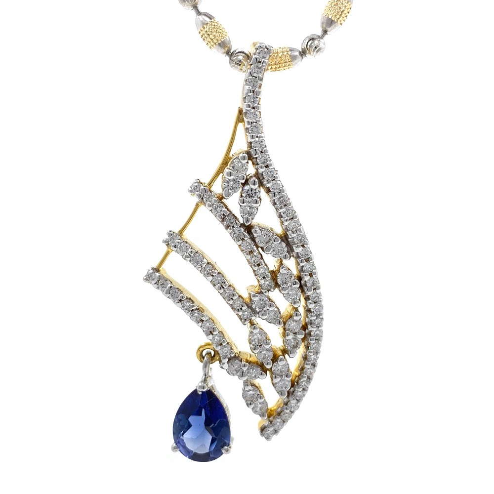 Blue Stone Diamond Pendant in 14k Yellow Gold 9SHP25 - Image 2