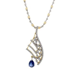 Blue Stone Diamond Pendant in 14k Yellow Gold 9SHP25