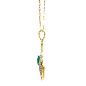 Green stone drop shape diamond pendant in 14k yellow gold 9shp24