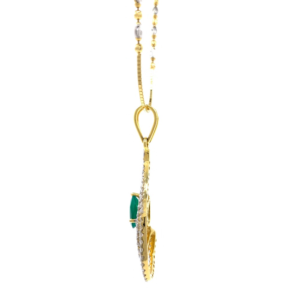 Green stone drop shape diamond pendant in 14k yellow gold 9shp24 - Image 5