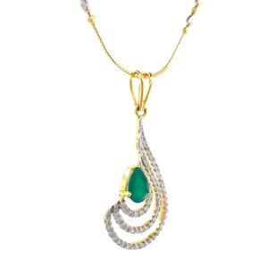 Green stone drop shape diamond pendant in 14k yellow gold 9shp24