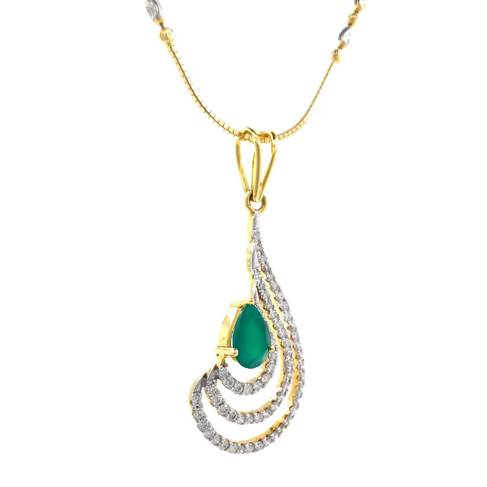 Green stone drop shape diamond pendant in 14k yellow gold 9shp24 - Image 4