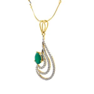 Green stone drop shape diamond pendant in 14k yellow gold 9shp24