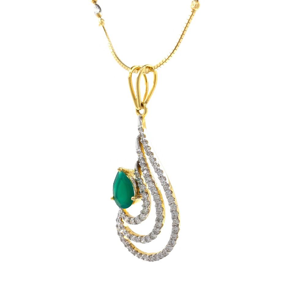 Green stone drop shape diamond pendant in 14k yellow gold 9shp24 - Image 3