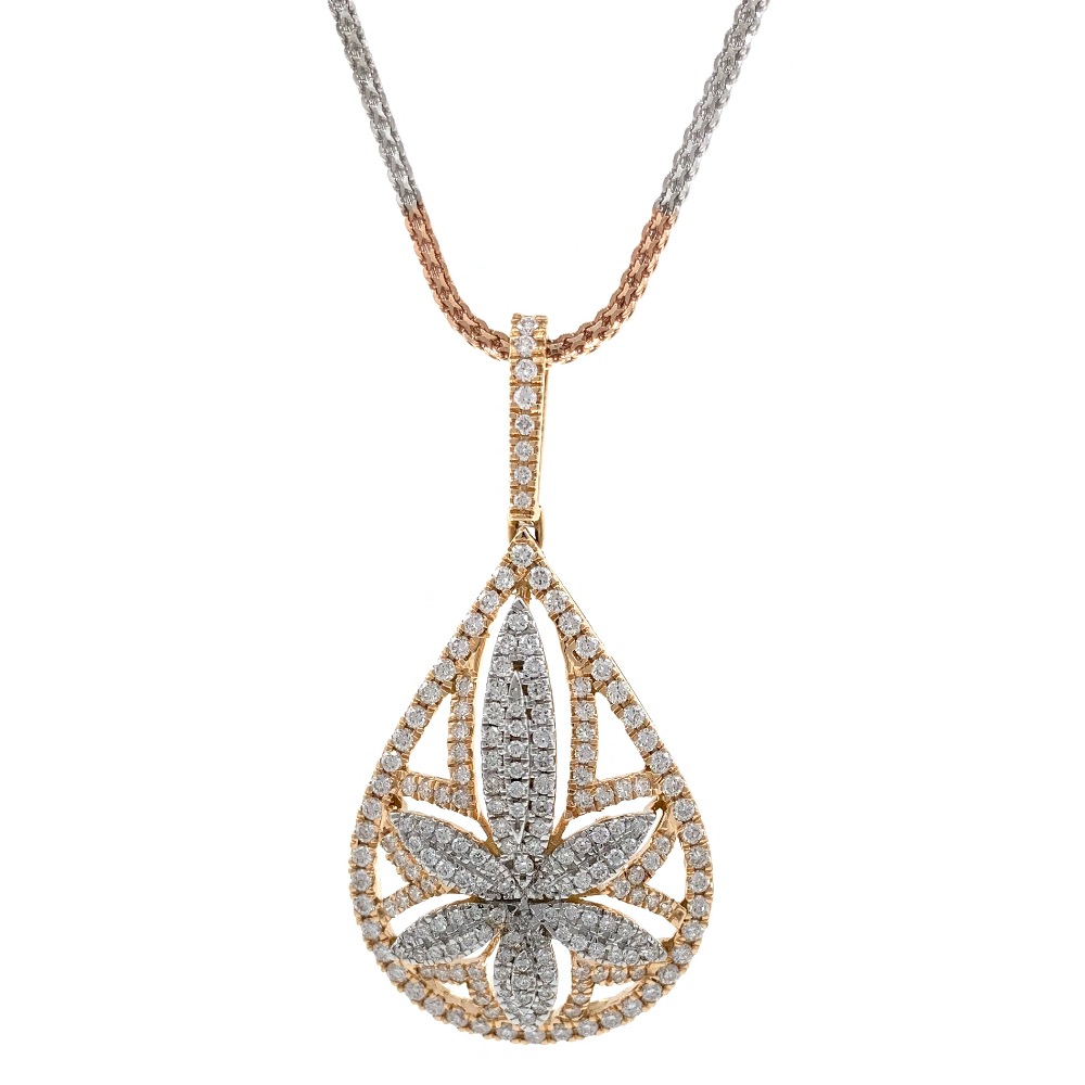 Six Petal Flower & Drop diamond pendant in 18k rose gold 9SHP15