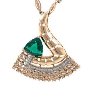 Triangular Green Stone Diamond Pendant in 18k rose gold 9SHP12