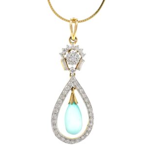 Blue Stone & Diamond Pendant in Yellow Gold 8SHP86