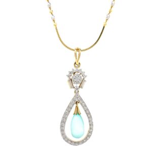 Blue Stone & Diamond Pendant in Yellow Gold 8SHP86
