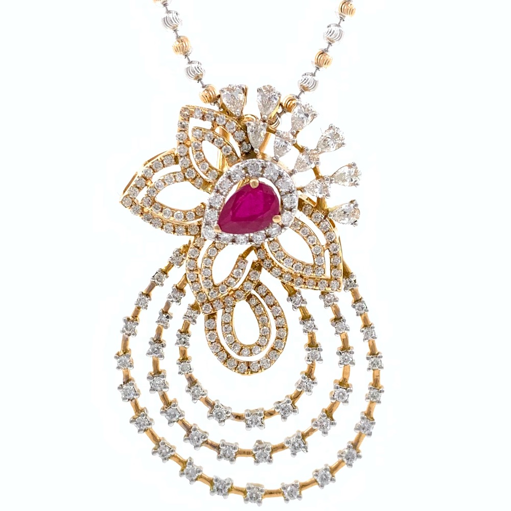 Incroyable Diamond Pendant with Red Colour Stone in Rose Gold 8SHP36 - Image 2