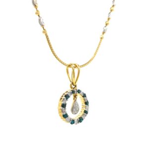 Green Coloured Stone & Diamond Pendant in Yellow Gold 8SHP14